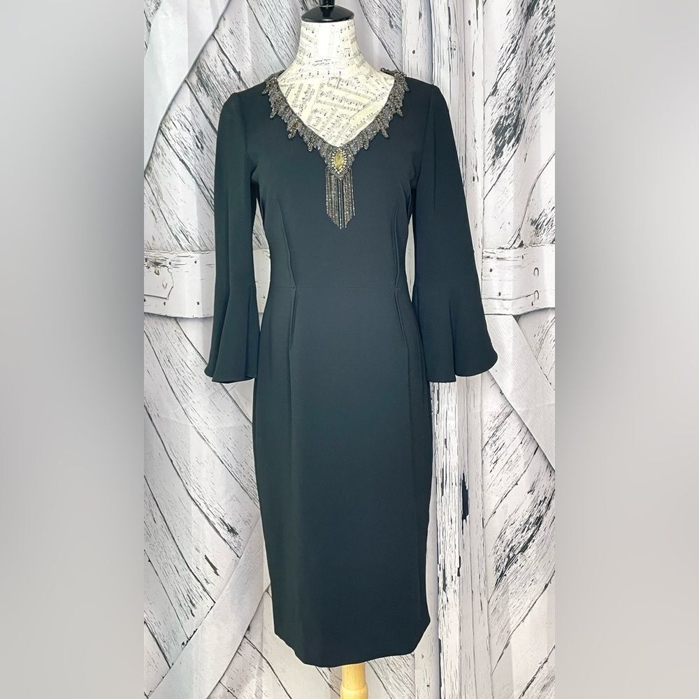 Rickie Freeman for Teri Jon Black Dress Beaded Trim 8